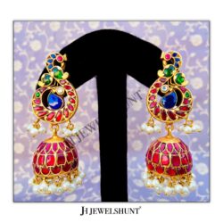 Peacock Studs With Kundan Jhumkas With Hanging Pearls