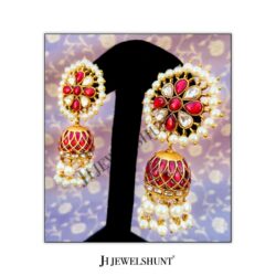 Alternative view of Flower Studs With Kundan Jhumka With Gold Plated