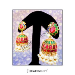 Alternative view of Peacock Studs With Kundan Jhumka With Gold Plated