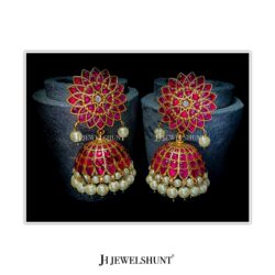 Lotus Kundan With Kundan Big Jhumka With Hanging Pearls