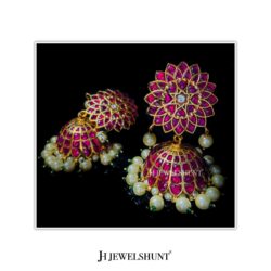 Alternative view of Lotus Kundan With Kundan Big Jhumka With Hanging Pearls