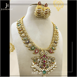Alternative view of Kundan jadau navratana mango haram with earrings