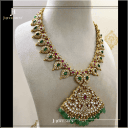 Alternative view of White Kundan jadau long mango haram with earrings